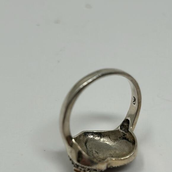 Vintage Rare 925 Women's Pave Heart Ring with Black Stone Size 7 - Picture 6 of 9